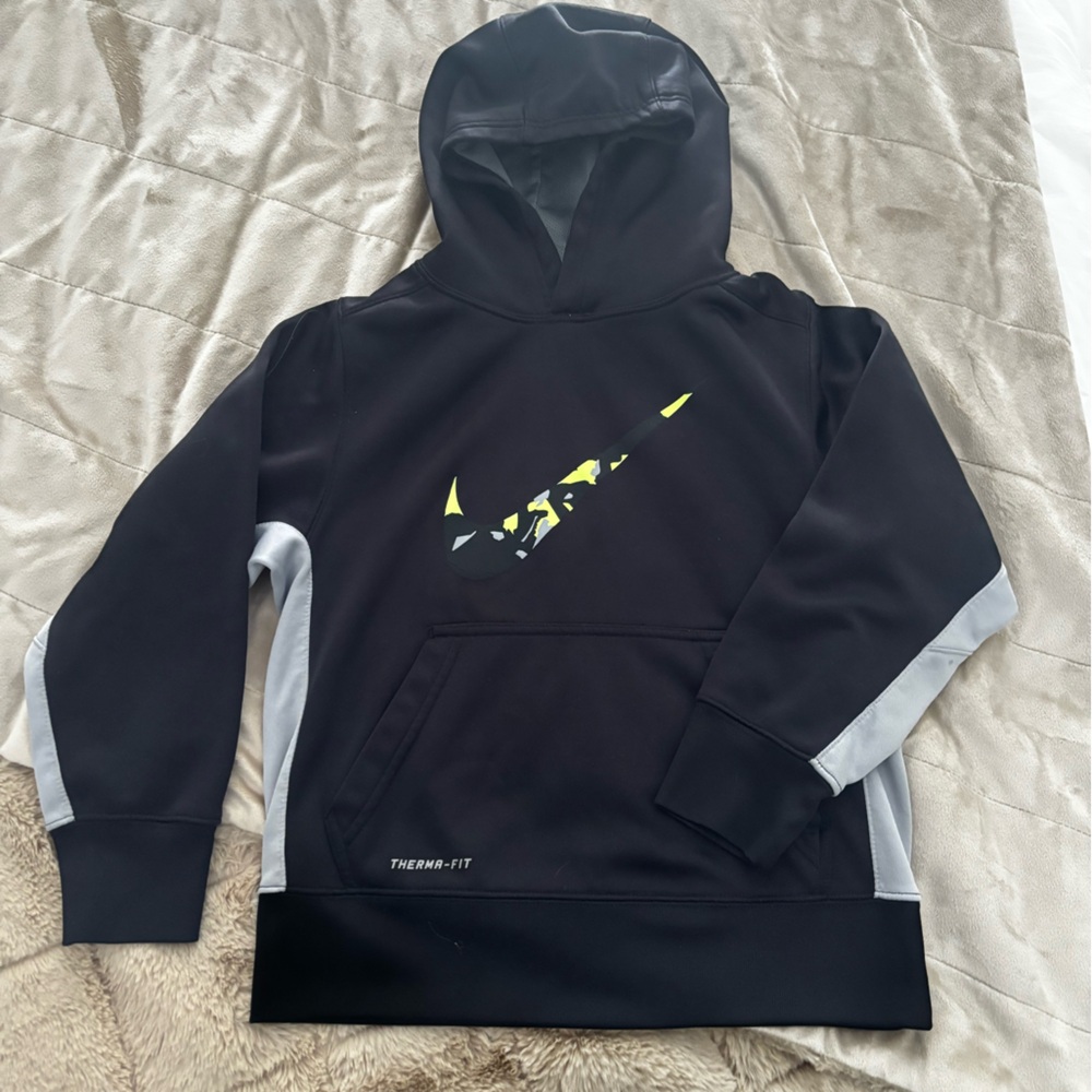 Nike Black and Gray Kids Hoodie with Yellow Accents